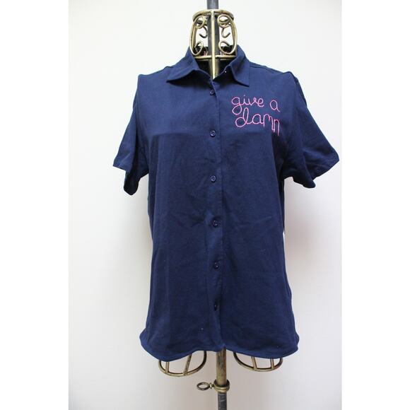 NWT Lingua Franca Blue 'Give a Damn' Button Down Polo Shirt Size 2X - Picture 1 of 6